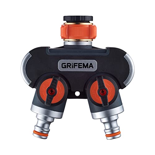GRIFEMA 2-Wege-Verteiler, 3/4 Zoll und 1/2 Zoll Wasseranschluss Verteiler, 2 Geräte Können Gleichzeitig Verbunden Werden, Einstellbarer Wasserdurchfluss