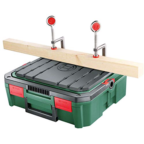 Bosch Workbox SystemBox mit integrierter Werkbank-Auflage (Größe S, Zubehör für Bosch Stichsäge PST 700, im Karton)