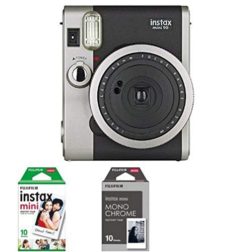 Fujifilm - Instax Mini 90 NEO Classic - Appareil Photo à Impression Instantanée - Noir + 1x10 Films + 1x10 films monochrome