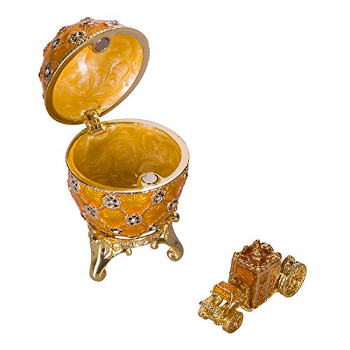 Russische Fabergé-Stil Ei / Schmuckkästchen Krönungs Ei mit Kutsche & Doppelköpfiger Adler 6,5 cm gelb