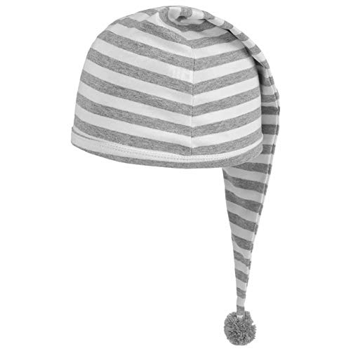 Lipodo Schlafmütze grau weiß gestreift (56 cm lang) - Damen und Herren - Nachthaube aus Baumwolle - Bommelmütze One Size (53-60 cm) - Nachtmütze mit Bommel - Zipfelmütze zum Schlafen für die Nacht