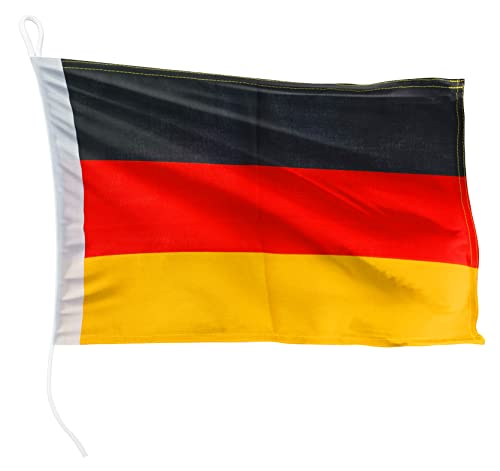 FLAGLY Premium Bootsfahne Deutschland 60 x 90 cm - Schiffsflaggentuch, 160g/m² Stoffgewicht - robust und witterungsbeständig mit Strick & Schlaufe, Bootszubehör Motorboot (60 x 90 cm, Deutschland)