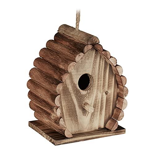 Relaxdays Deko Vogelhaus, gebranntes Holz, Vogelhäuschen zum Aufhängen, für draußen, HBT: 20 x 15,5 x 12 cm, Natur