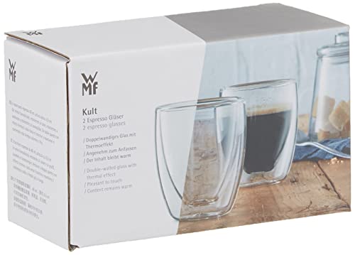 WMF Kult doppelwandige Espressotassen Glas Set 2-teilig, doppelwandige Gläser 80ml, Schwebeeffekt, Thermogläser, hitzebeständiges Espresso Glas