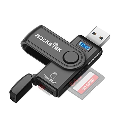 Rocketek SD TF-Kartenleser, USB 3.0-Speicherkartenadapter Doppelsteckplatz für SD SDXC SDHC MMC RS-MMC Micro SDXC Micro SDHC für Mac, Windows, Linux, Chromebook, PS4, PC, als USB 3.0-Flash-Laufwerk