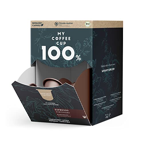 My Coffee Cup – MEGA BOX ESPRESSO FORTISSIMO – BIO-KAFFEE I 100 Kaffeekapseln für Nespresso®³-Kapselmaschinen I 100% industriell kompostierbare Kaffeekapseln – 0% Alu I Nachhaltige Kaffeekapseln