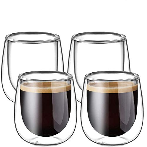 glastal 120ml Doppelwandige Espressotassen Espresso Gläser Set Borosilikatglas Kaffeetassen Glas 4er Set Kaffeeglas Teegläser für Espresso,Latte,Iced Americano,Tee,EIS,Milch,Saft
