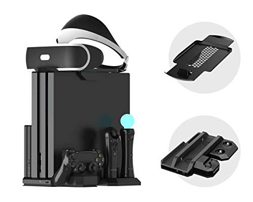 ElecGear Playstation Vertikaler Standfuß PSVR Headset vertikal Ständer Halterung, Lüfter Kühler, ladestation ladegerät Charger mit PS VR Brille Stand für DualShock, Move Controller, PS4, Pro, Slim