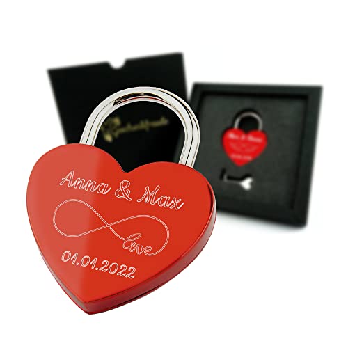 Geschenkfreude Liebesschloss mit Gravur witterungsbeständig - personalisierte Geschenke Valentinstag - für Sie - Valentinstagsgeschenke für Männer - Schloss mit Gravur rot