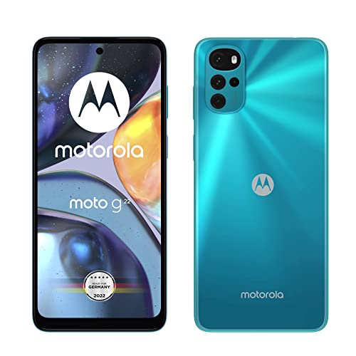 Motorola moto g22 Smartphone (6,5“-HD+-Display, 50-MP-Kamera, 4 GB/64 GB, 5000 mAh, Android 12), Iceberg Blue, + KFZ-Adapter [Exklusiv bei Amazon]