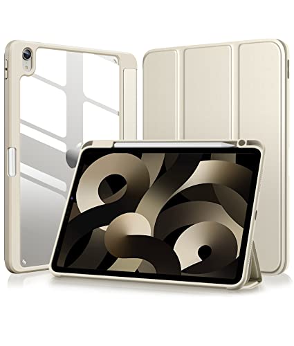 Vobafe Hülle Kompatibel mit iPad Air 5 2022 Hülle mit Stifthalter, Schutzhülle für iPad Air 4. Generation 10.9 Zoll, Transparent Klar Hartschalen Rückseite, Auto Schlaf/Weckfunktion, Champagner Gold