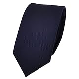 TigerTie - schmale Designer Krawatte in blau dunkelblau marine einfarbig Uni Rips gemustert