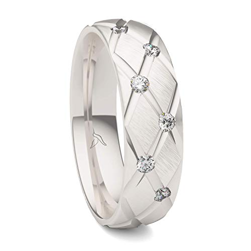 Ring Silber 925 Damen 6 Zirkonia Steine Freundschaftsring Partnerring Verlobungsring - 100% Made in Germany Inkl. Gratis Gravur und Etui (Schrägmatt)