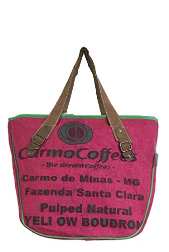 HOGACA Damenhandtasche Mod.2.7 Coffee Rosa aus Kaffeesack Jutesack Sommer-Strand-Hippie-Ibiza-Tasche