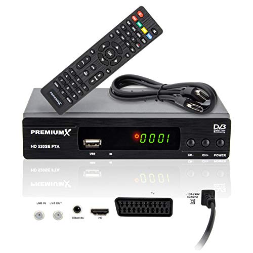 PremiumX Satelliten-Receiver HD 520SE FTA Digital SAT TV Receiver DVB-S2 FullHD HDMI SCART USB Multimedia-Player, Astra Hotbird vorprogrammiert