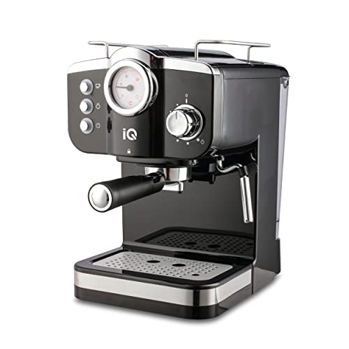 iQ Smart 3 in 1 Kaffeemaschine Espressomaschine Kompatibel mit Nespresso-Kapseln - 20Bar Espressomaschine mit gemahlenem Kaffee, Kaffeepads - Elegantes Retro-Design und benutzerfreundlich - Schwarz