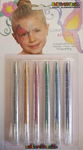 Eulenspiegel 626528 - Schminkstifte Color Twister Pearl, 6 Farben für Face- und Bodypainting