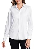 Tapata Frauen Klassische Button-Down Bluse Formelle Arbeit Kleid Fitted Shirts Kragen Langarm Business Top, White, Klassisch, Large