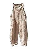 Minetom Latzhose Damen Jumpsuit Overalls Frauen Verband Streifen Latzhosen Mode Leinen Bodysuit Spielanzug Hose Lange mit Taschen Gelb DE 42