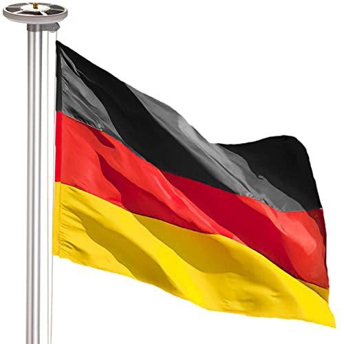 Brubaker 6 m Aluminium Fahnenmast inkl. Deutschland Flagge und Solar Fahnenmastlicht - Flaggenmast mit Bodenhülse + Deutschlandfahne + Solar-Energie Licht mit 26 LEDs - All-in-One Flaggenmast Set