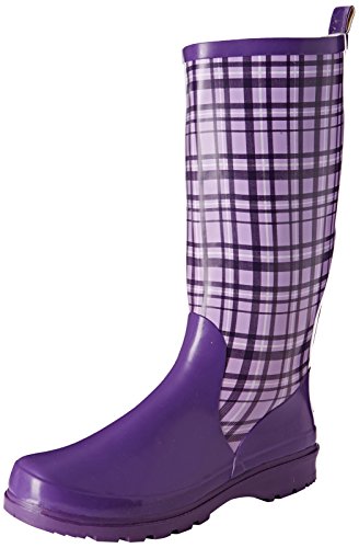 Playshoes Damen Gummistiefel, trendiger Regenstiefel aus Naturkautschuk, mit herausnehmbarer Innensohle, mit Karo-Muster, Violett (Flieder 10), 37 EU