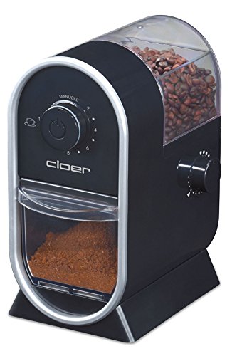 Cloer 7560 Elektrische Kaffeemühle mit Scheibenmahlwerk / 100 W / für 150 g Kaffeebohnen / für 2-12 Tassen / verstellbarer Mahlgrad / schwarz