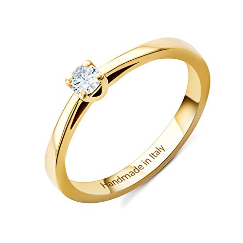 OROVI Damen Diamant Ring Gelbgold, Verlobungsring 14 Karat (585) Gold und Diamant Brillanten 0.1 Ct, Solitärring Ring Handgemacht in Italien