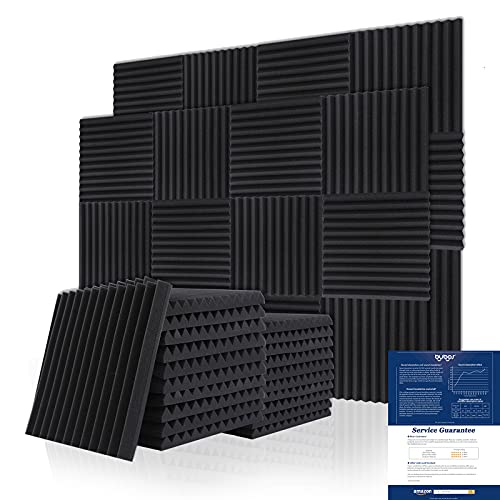 BUBOS Akustikschaumstoff Platten Schall Dämmung 24 Stück für Tonstudio, Büro, Arbeitszimmer, Partykeller, Heimstudio,30x30x2.5cm(schwarz) (24 pacco, schwarz)