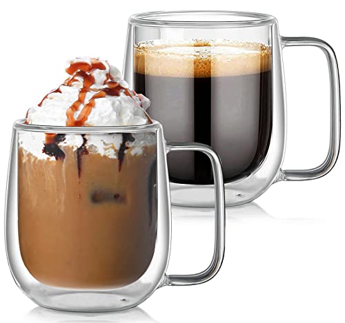 350ml Doppelwandige Gläser Kaffeetasse BOWD Teetasse, Isolierbecher, Henkeltasse, Cappuccino-Tasse, Doppelwandige Isolierbecher mit Henkel, 2 Stück