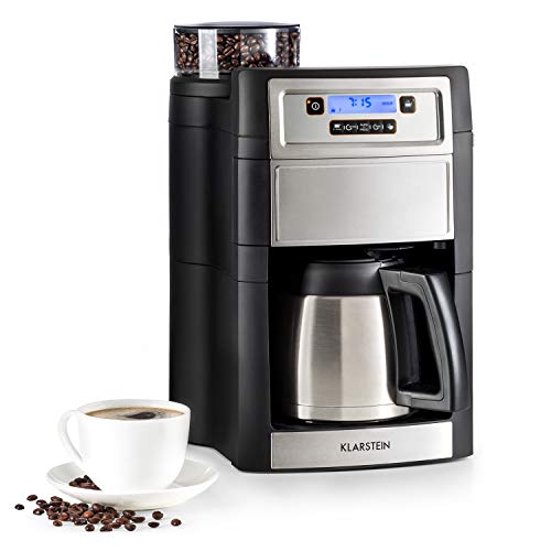 Klarstein Aromatica II Kaffeemaschine mit Mahlwerk, Timer, 1000 W, 1.25L Thermoskanne für 2-10 Tassen, Filterkaffeemaschine mit Mahlwerk, inkl. Permanent- und Aktivkohle Filter, silber