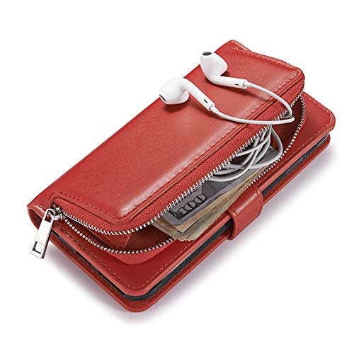 Felfy Kompatibel mit Galaxy S5 Hülle, Kompatibel mit Galaxy S5 Neo Handyhülle PU Leder Flip Case Multifunktions Handytasche [Metallreißverschluss] Brieftasche Magnetisch Klapphülle,Rot