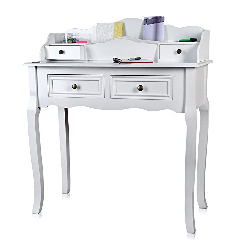 Melko Schreibtisch antik im Landhaus Stil in weiß 87,5x40x102 cm (BxTxH)