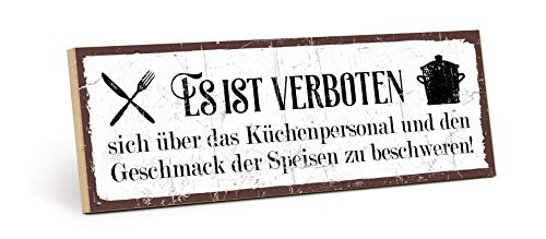 TypeStoff Holzschild mit Spruch – KÜCHENPERSONAL UND GESCHMACK – im Vintage-Look mit Zitat als Geschenk und Dekoration zum Thema Küche und kochen - HS-00387