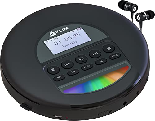 KLIM Nomad - Tragbarer CD-Player Discman mit langlebigem Akku - Inklusive KLIM Fusion Kopfhörer - Kompatibel mit CD-R, CD-RW, MP3 - Mit TF-Reader, Radio FM, Bluetooth - Ideal für Autos - NEU 2022