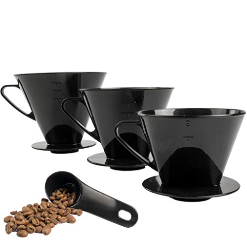 Hausfelder Kaffeefilterhalter Set für Kaffeefilter Größe 2, 4 und 6 - traditionell Filterkaffee brühen mit dem Handfilter (1 Stk. Größe 2, 1 Stk. Größe 4, 1 Stk. Größe 6)