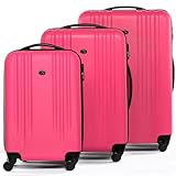FERGÉ Kofferset Hartschale 3-teilig Marseille Trolley-Set - Handgepäck 55 cm, L und XL 3er Set Hartschalenkoffer Roll-Koffer 4 Rollen 100% ABS pink