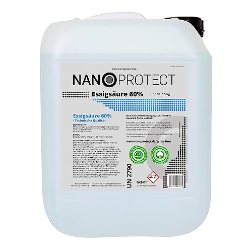 Nanoprotect Essigsäure 60% | 10 kg | Klimaneutral | Ideal als Reiniger und Entkalker | Für Haus und Garten | Premium Qualität – Made in Germany