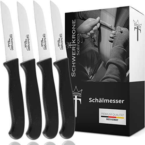 Schwertkrone 4er Set Gemüsemesser scharf Küchenmesser Schälmesser Made in Germany rostfrei 3' / Handabzug - Dünnschliff - superscharf - spülmaschinengeeignet