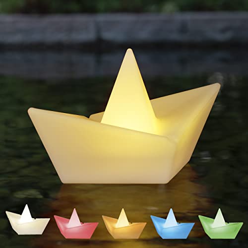 LED Solar Schiffchen im Origami-Stil mit RGBW Licht, wasserdicht, stylische Solarlampe für außen, für Garten, Beet, Teich, Pool, ca. 27 x 14 cm