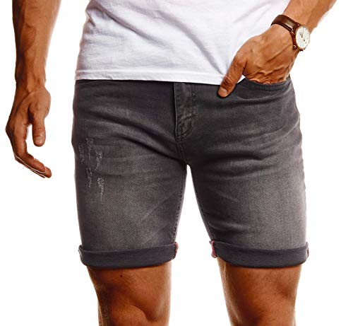 Leif Nelson Herren Shorts Jeans Stretch Kurze Hose für Sommer Slim Fit Basic Kurze Jeanshose für Männer Denim Jungen weiße Freizeithose Chino Cargo Bermuda LN1397 Grau W32