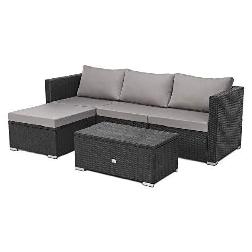 SVITA Queens Poly Rattan Sitzgruppe Couch-Set Ecksofa Sofa-Garnitur Gartenmöbel Lounge Schwarz, Grau oder Braun (Schwarz)