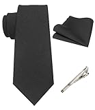 JEMYGINS Herren Retro Baumwollmischung Krawatte mit Einstecktuch und Krawattenklammer Set,Schwarz