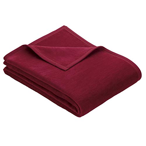 Ibena Porto Kuscheldecke 150x200 cm - Wolldecke rot einfarbig, pflegeleichte Baumwollmischung, kuschelig weich und angenehm warm