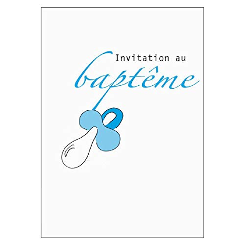 Niedliche französische Taufeinladungskarte mit blauem Schnuller: Invitation au baptême • hübsche Baby Party Karte, Einladungs Klappkarte um Verwandte und Freunde einzuladen um mit der Familien zu feiern