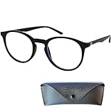 Mini Brille Klassische Nerd Lesebrille mit großen Runden Gläsern - mit Gratis Etui, Kunststoff Rahmen (Schwarz), Brille mit Sehstärke, Lesehilfe Damen und Herren +1.5 Dioptrien