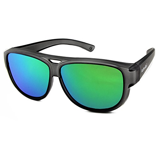 ActiveSol Überziehbrille El Aviador | Fliegerbrille | Sonnenbrille zum Überziehen | polarisiert | UV400 | Sonnenbrille über Brille für Brillenträger | Autofahren & Fahrrad | Unisex | Grün verspiegelt