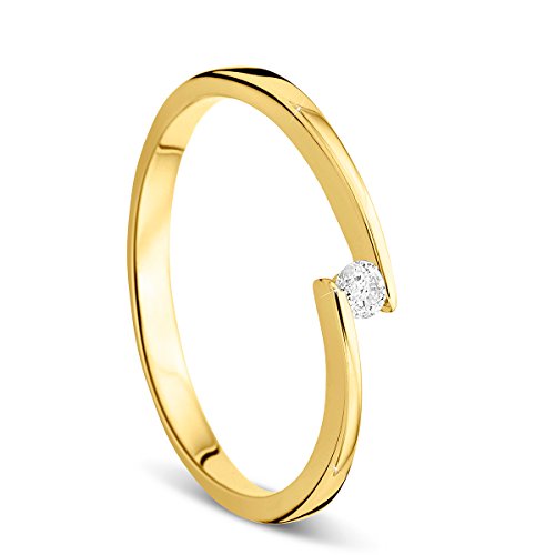 Orovi Ring für Damen Verlobungsring Gold Solitärring Diamantring 9 Karat (375) Brillanten 0.05crt GelbGold Ring mit Diamanten Ring Handgemacht in Italien