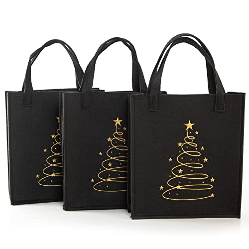 Logbuch-Verlag 3 kleine Geschenktaschen Weihnachten Filztaschen schwarz gold als nachhaltige Verpackung für Geschenke 18 x 20 x 5 cm