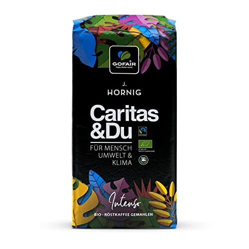J. Hornig Kaffee gemahlen Bio & Fair Trade, GOFAIR Caritas&Du Bio Fairtrade, 1000g, langsam und schonend geröstet, perfekt für Filterkaffee, Frenchpress und Mokkakanne