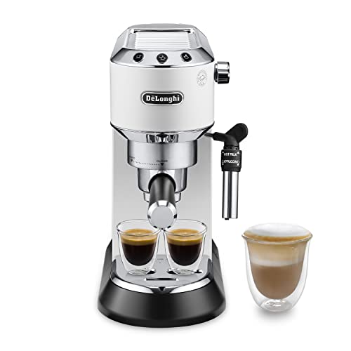 De'Longhi Dedica Style EC 685.W – Espresso Siebträgermaschine, Espressomaschine mit professionellem Milchaufschäumer, nur 15 cm breit, für Kaffeepulver oder ESE Pads, 1 l Wassertank, weiß